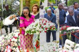Collage photo of leaders at Raila Odinga's gravesite in Bondo, Siaya County.
